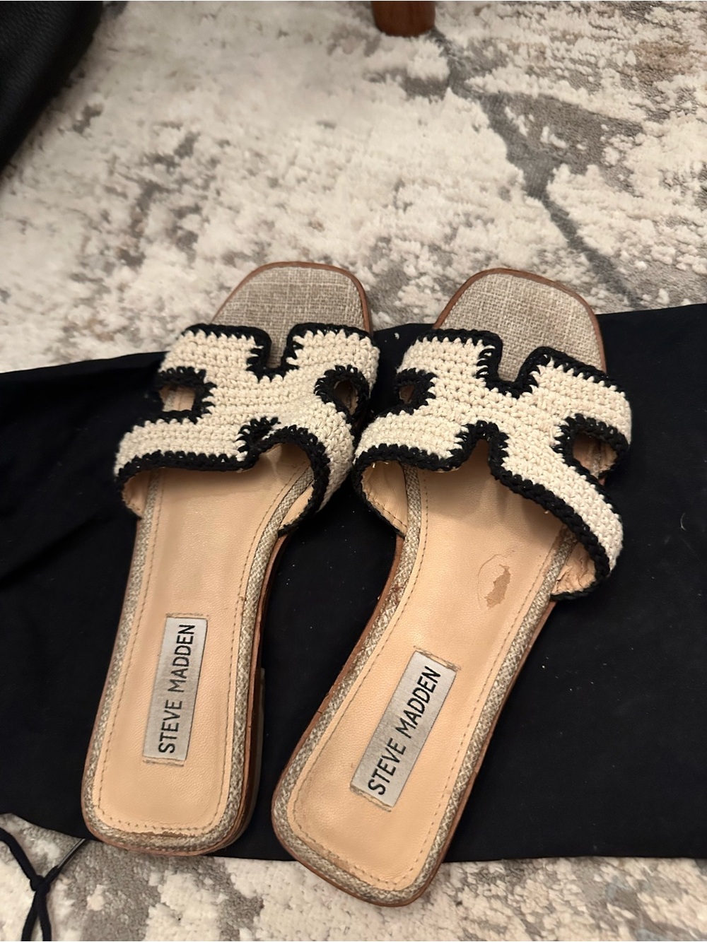 Steve Madden Cream and Black Crochet Slide Mules